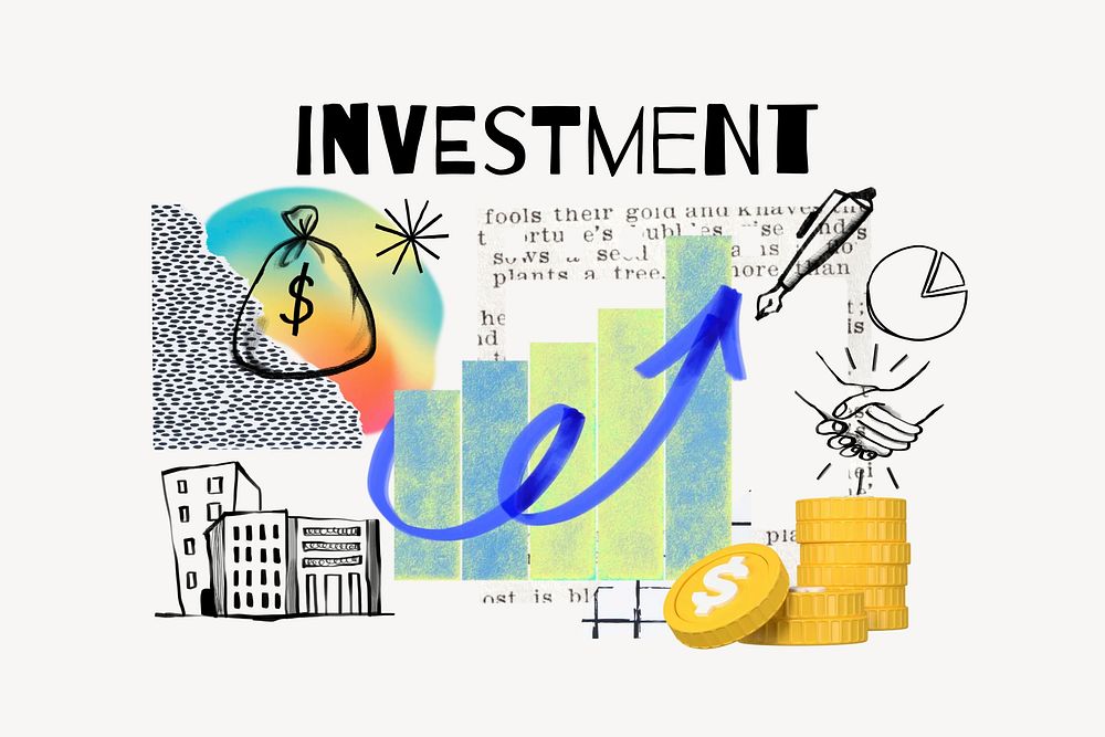 Investment word, finance doodle remix