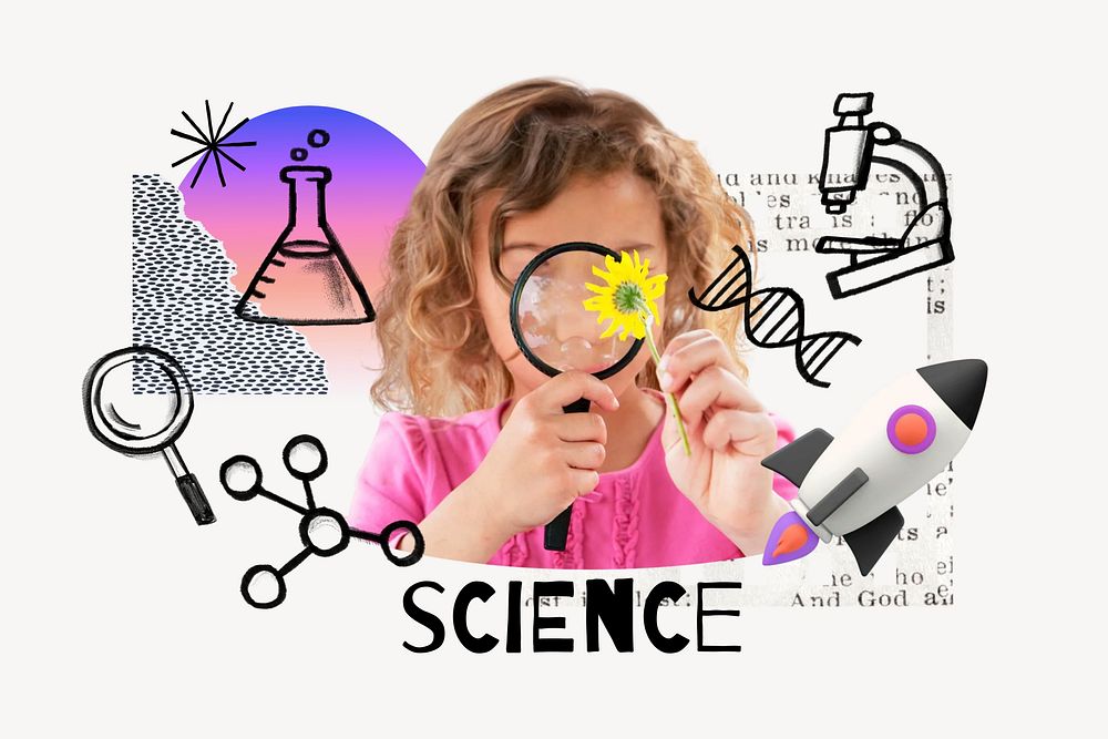 Science word, children's education doodle remix