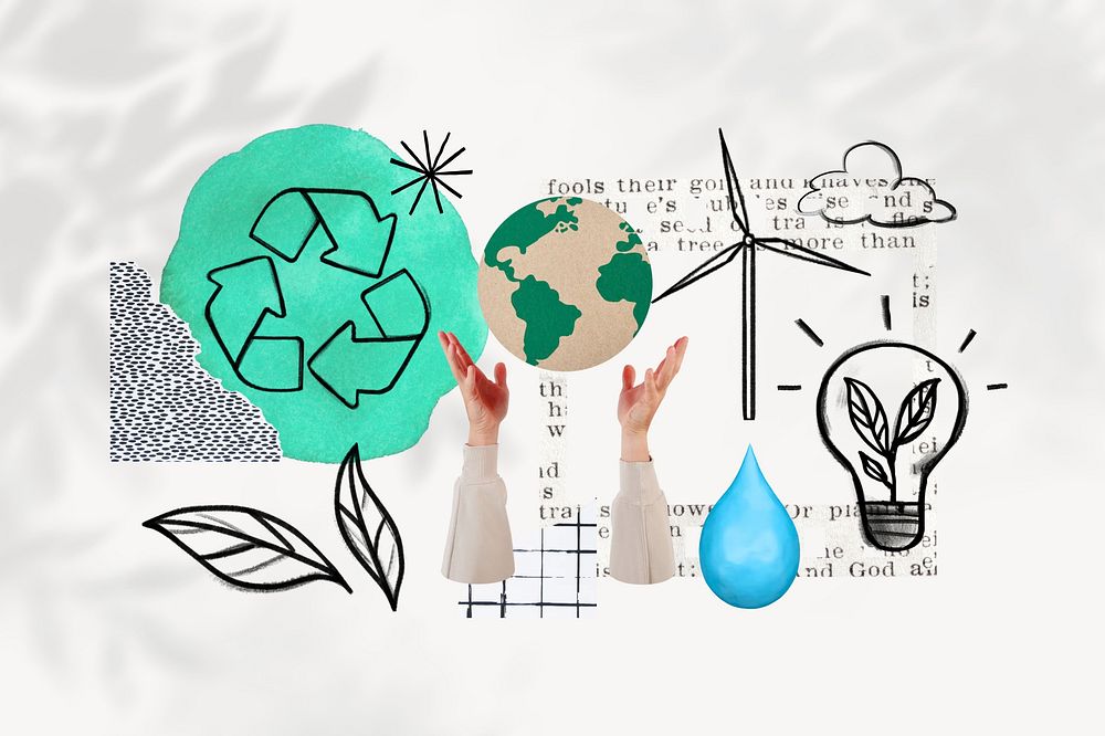Hands presenting globe, environment doodle remix