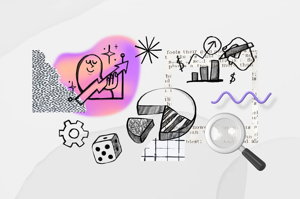 Business analysis pie chart, doodle remix