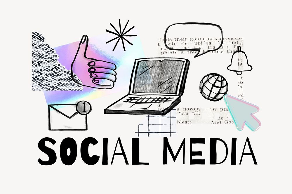 Social media word, digital doodle remix