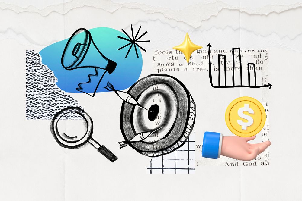 Market target dartboard, business marketing doodle remix