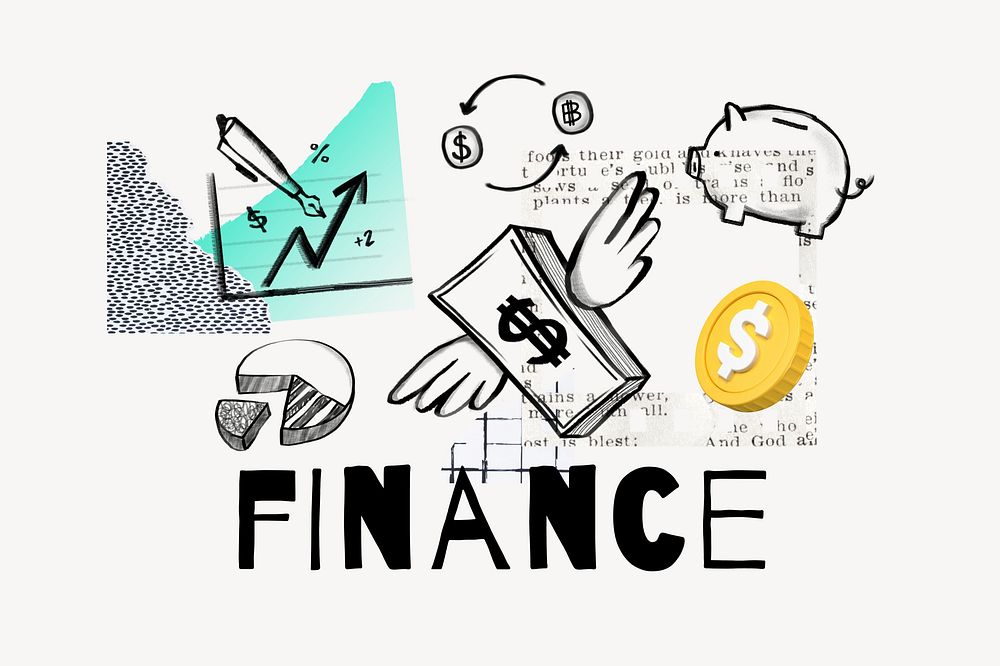 Finance word, money doodle remix