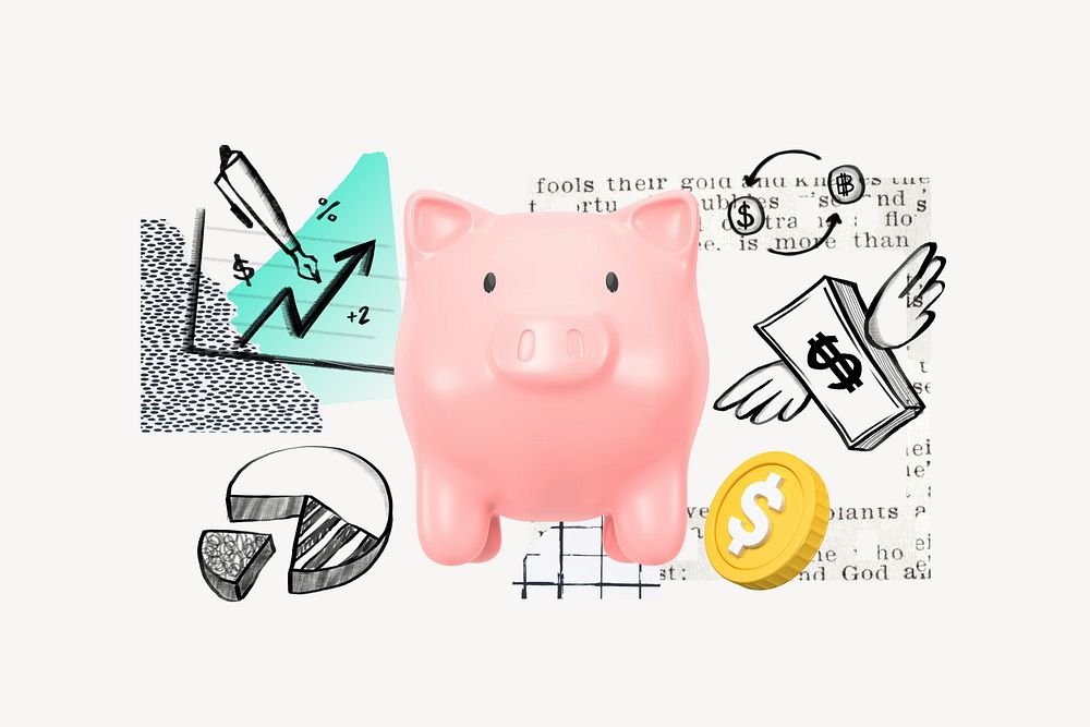 Piggy bank, finance doodle remix
