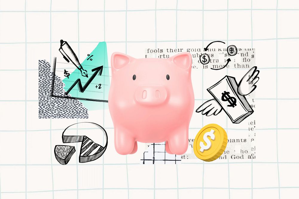 Piggy bank, finance doodle remix