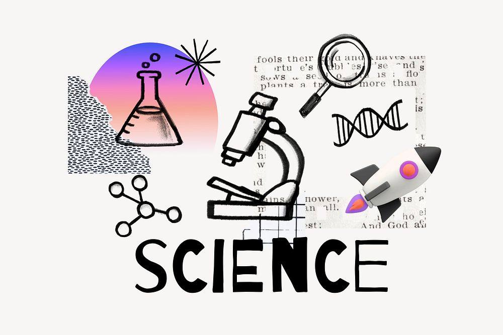 Science word, education doodle remix
