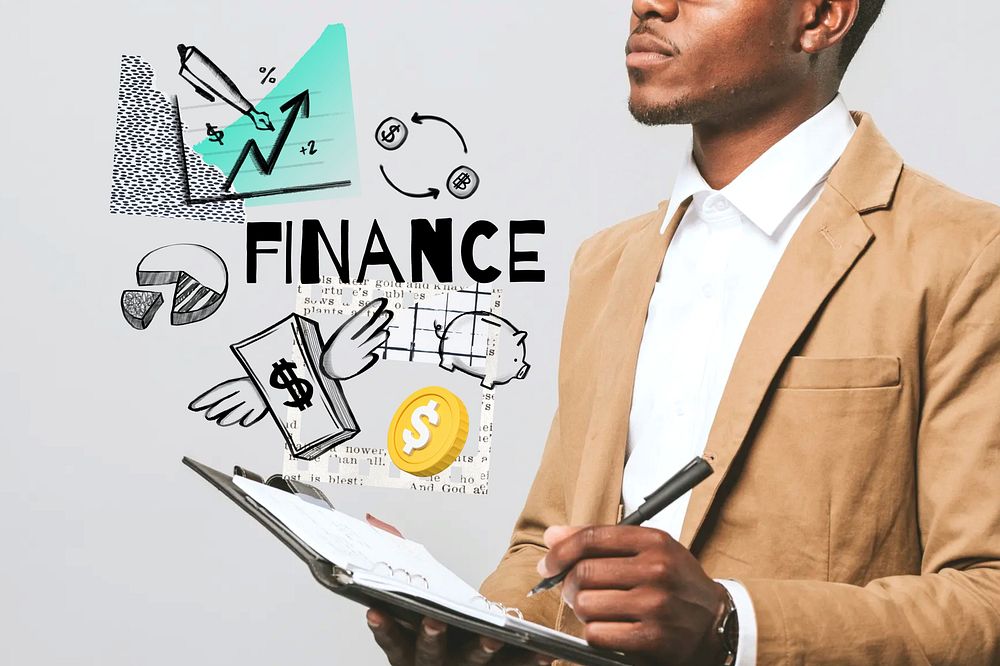 Finance word, investment planning remix