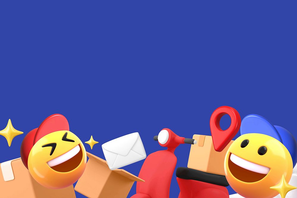 3D Delivery service background, emoticons border illustration