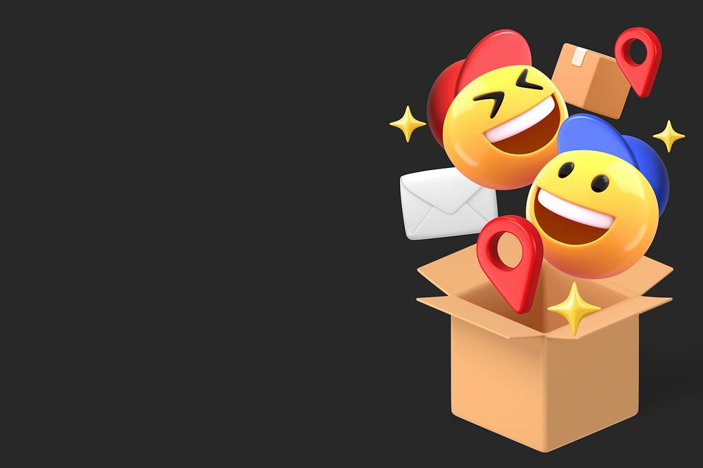 3D Delivery service background, emoticons border illustration