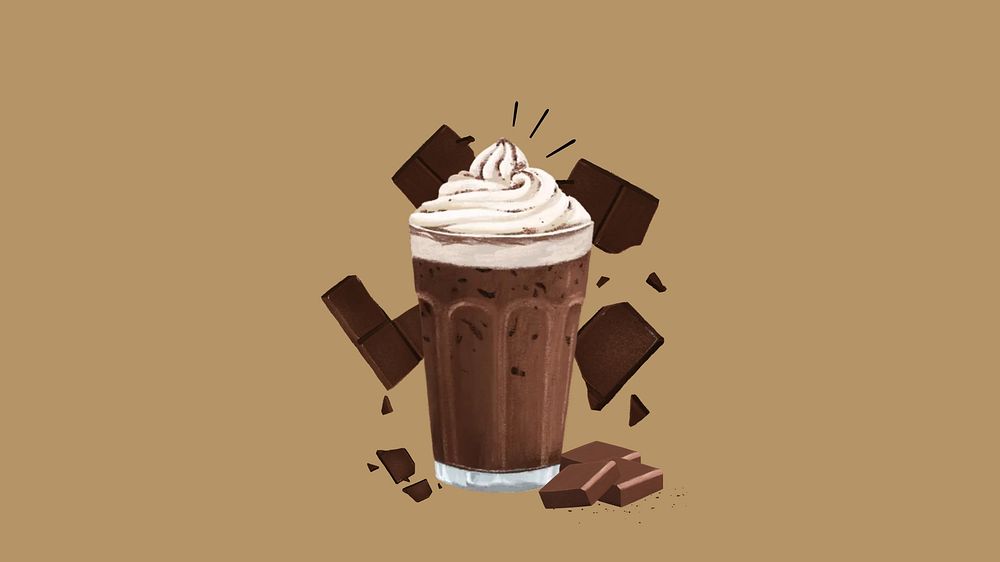Iced chocolate milk desktop wallpaper, drink illustration