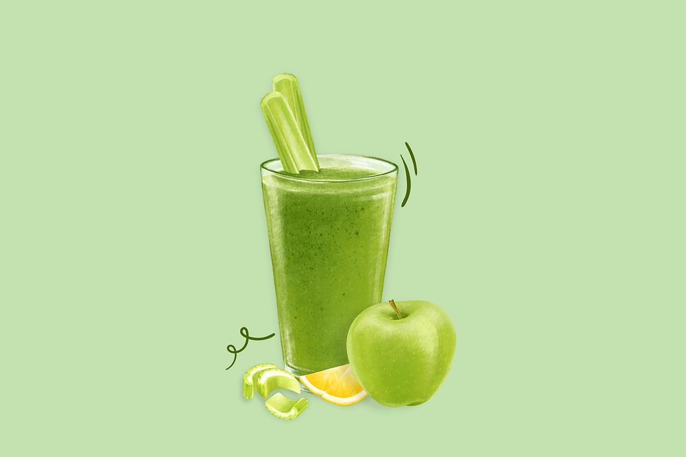 Celery & green apple juice, healthy drink illustration
