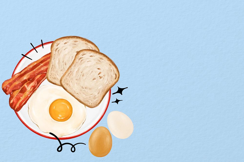 Yummy breakfast illustration background, fried-egg, bacon & toast