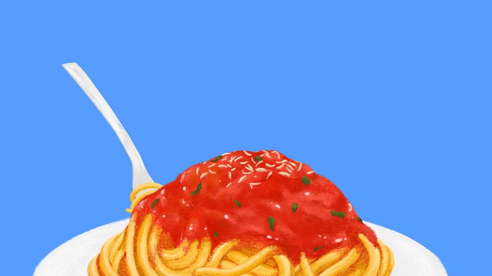 Delicious spaghetti computer wallpaper, blue border background