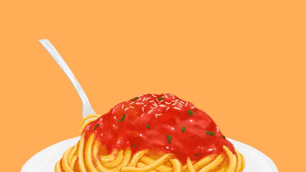 Delicious spaghetti computer wallpaper, orange border background