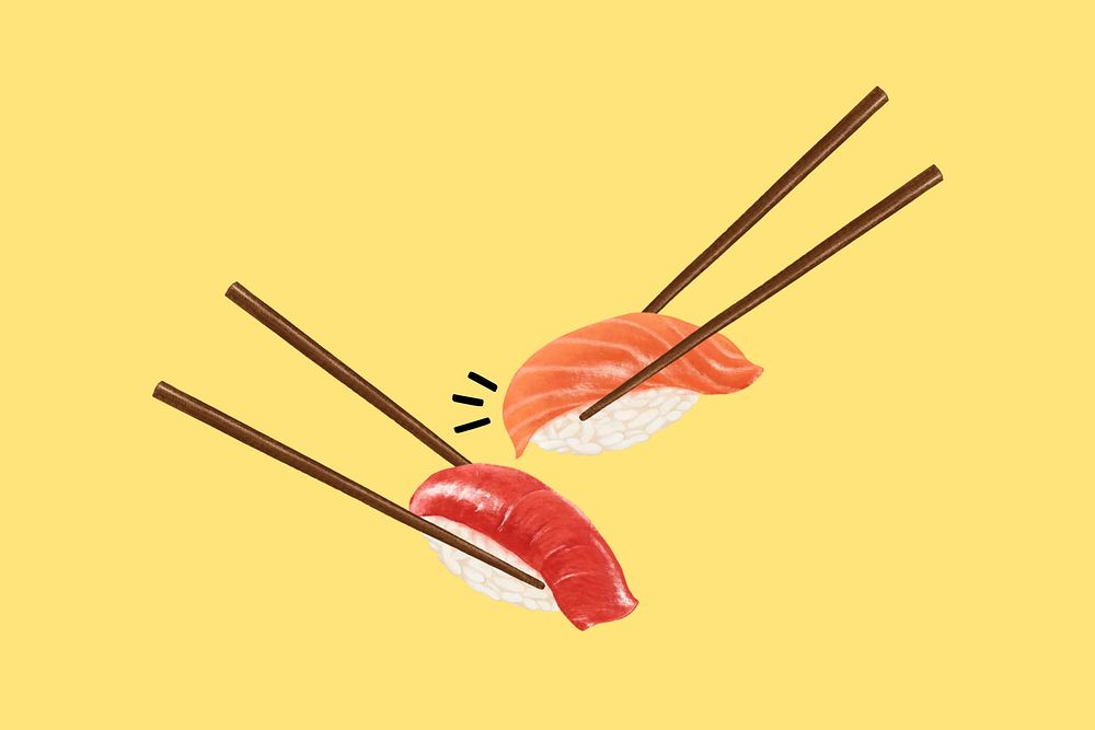 Salmon & tuna sushi background, Asian food illustration