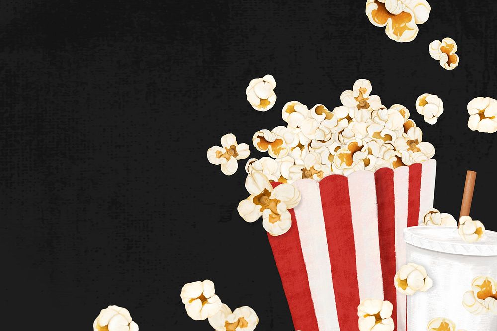 Popcorn movie snacks background, food illustration