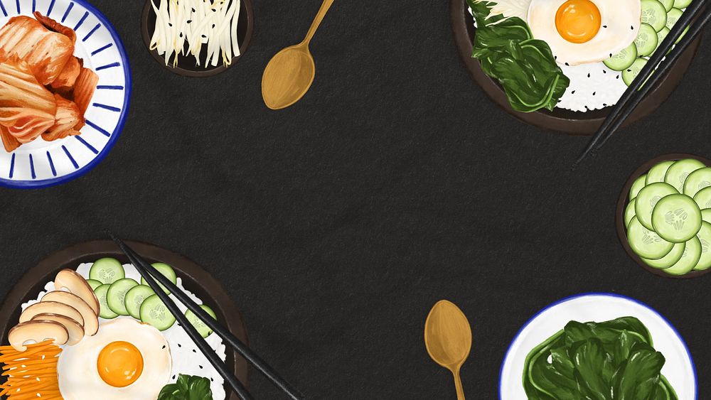 Bibimbap Korean food computer wallpaper, Asian cuisine illustration