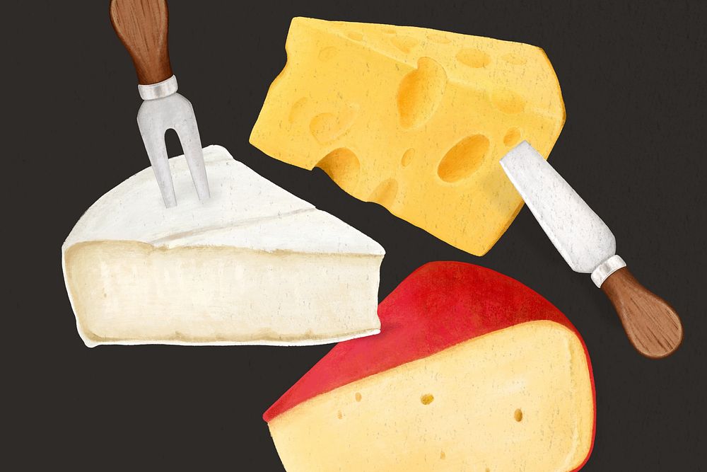 Cheese pieces background, dairy products illustration