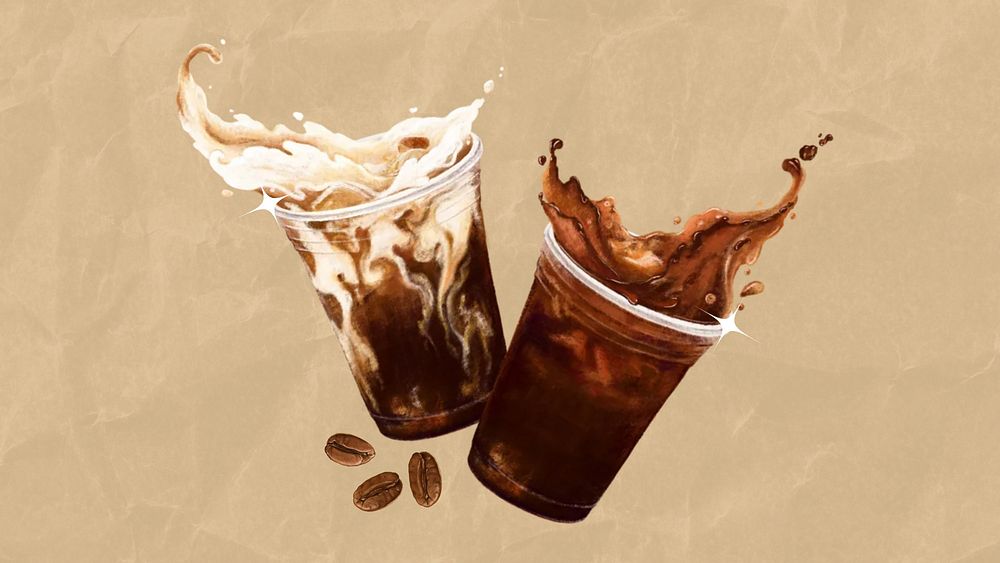 Fresh coffee splash computer wallpaper, morning drinks illustration