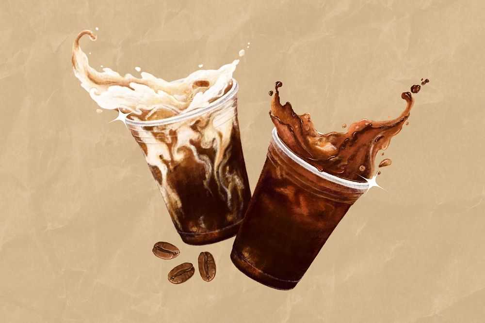 Iced coffee splash, morning beverage illustration
