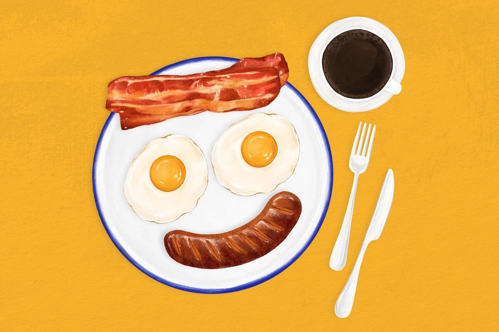 Smiling breakfast dish, food illustration