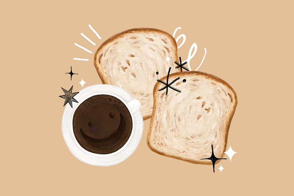 Toast & coffee, breakfast food illustration