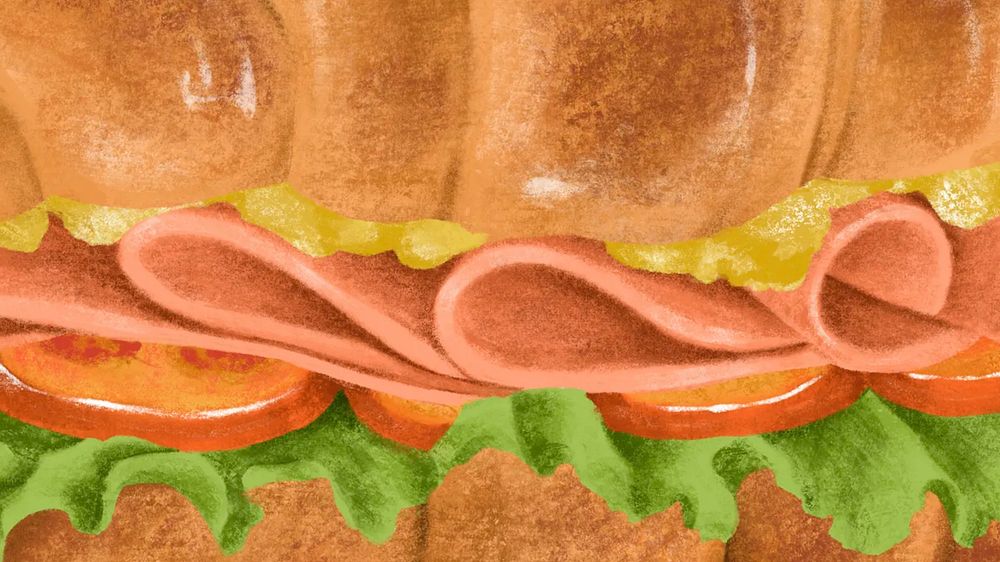Delicious sandwich closeup desktop wallpaper, food illustration