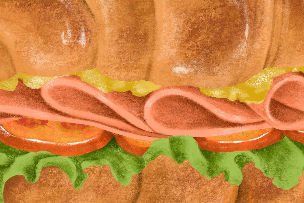 Delicious sandwich closeup background, food illustration