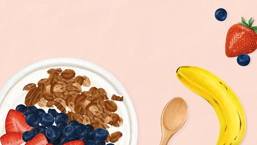 Healthy smoothie bowl desktop wallpaper, breakfast food illustration