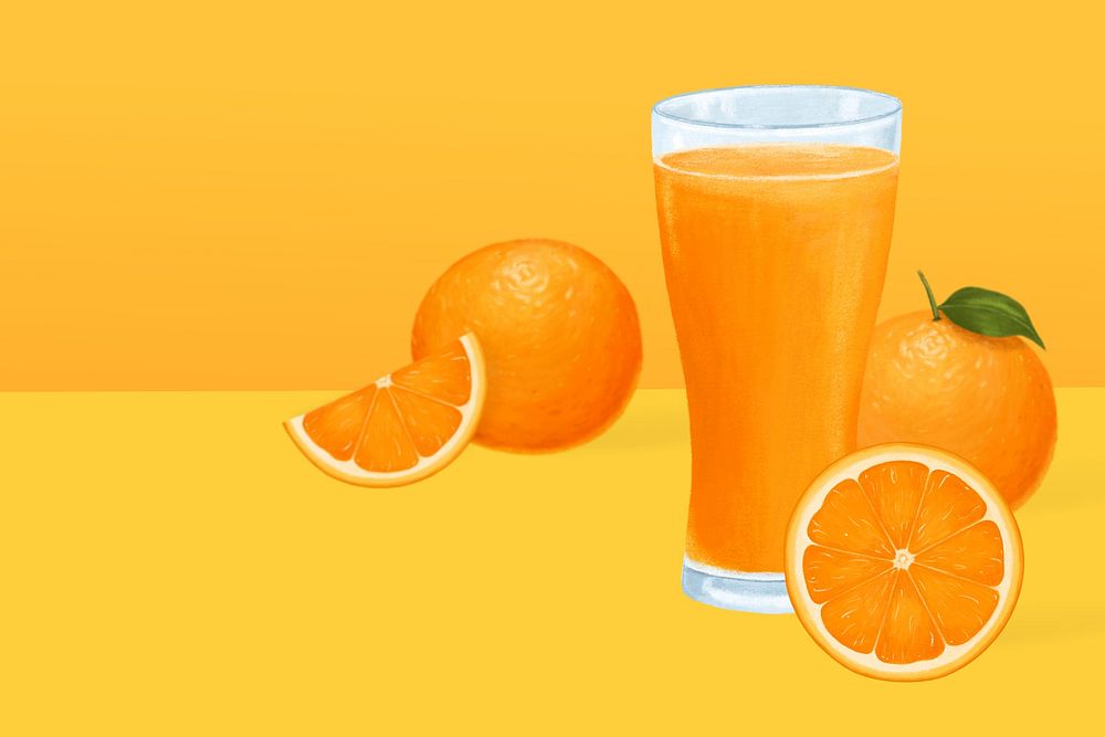 Orange juice glass background, healthy drink illustration