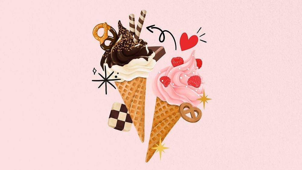 Cute ice-cream cone HD wallpaper, dessert illustration