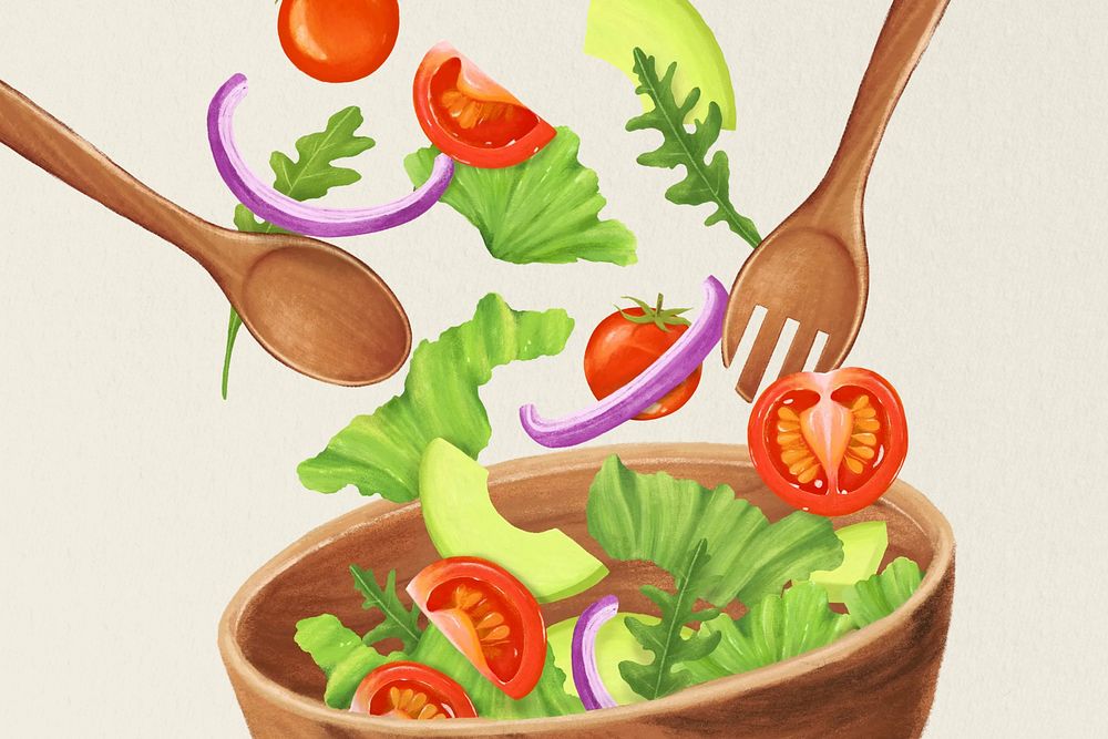 Healthy salad bowl background, food illustration