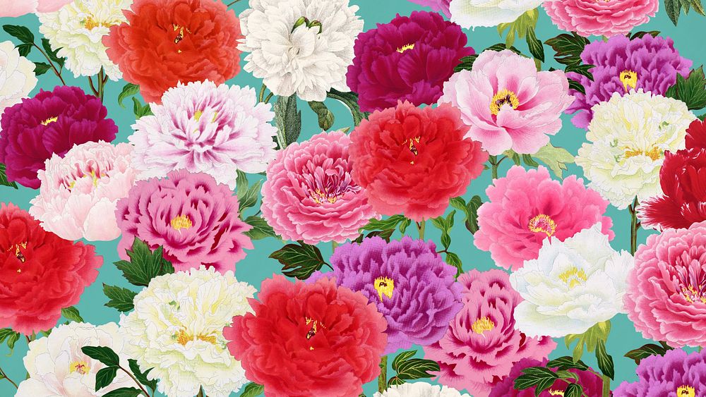Colorful carnation flowers computer wallpaper, botanical pattern background