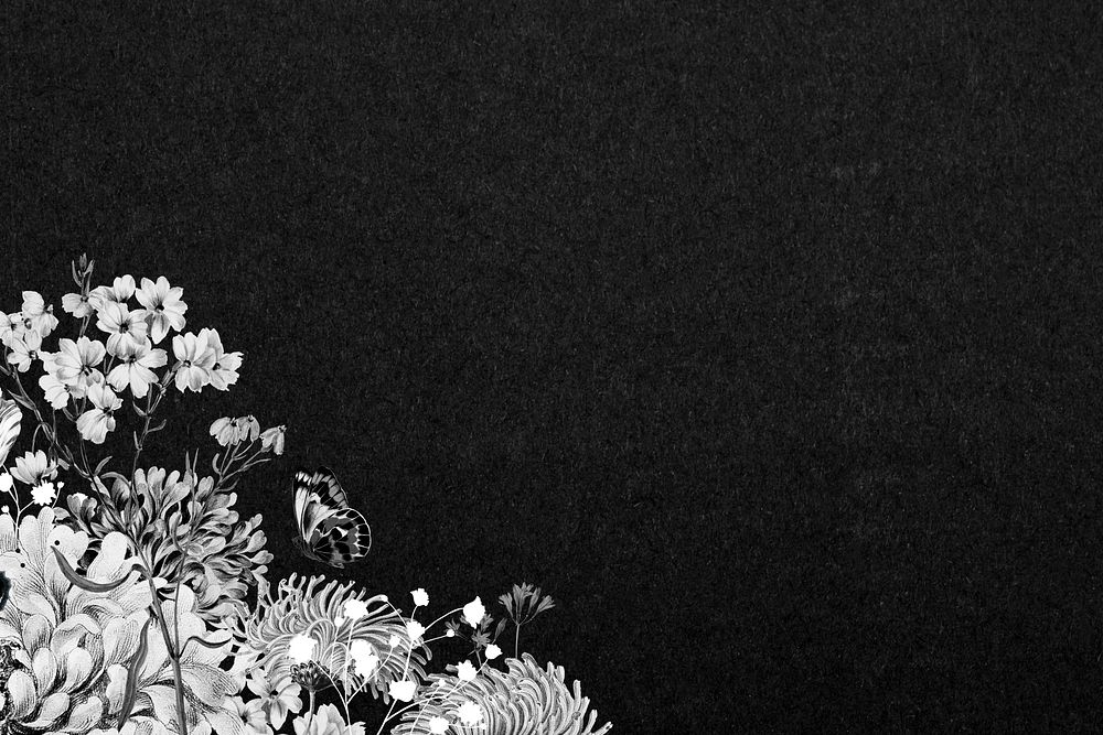 Vintage flower border background, black and white botanical illustration