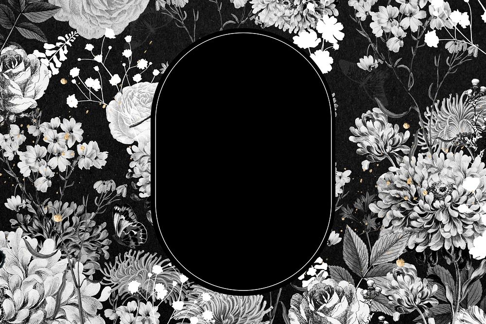 Aesthetic vintage flower frame, black and white design