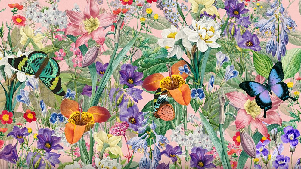 Aesthetic wildflower pattern desktop wallpaper, vintage botanical illustration