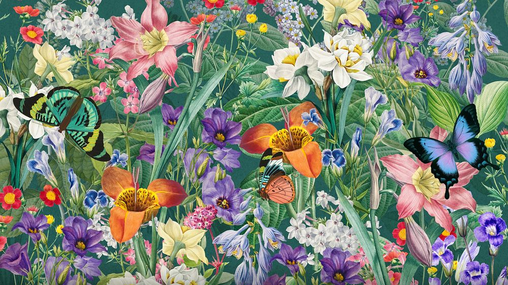 Aesthetic wildflower pattern desktop wallpaper, vintage botanical illustration