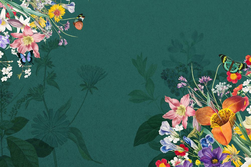 Green vintage wildflower background, aesthetic botanical border