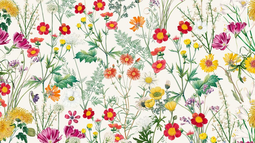 Spring flower pattern computer wallpaper, aesthetic botanical illustration