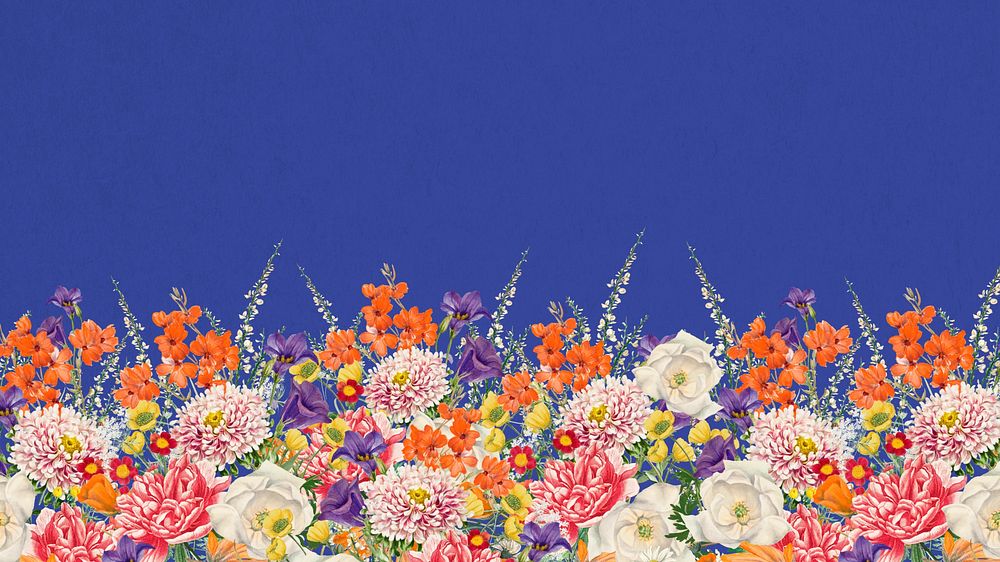 Wedding flowers border desktop wallpaper, blue textured background