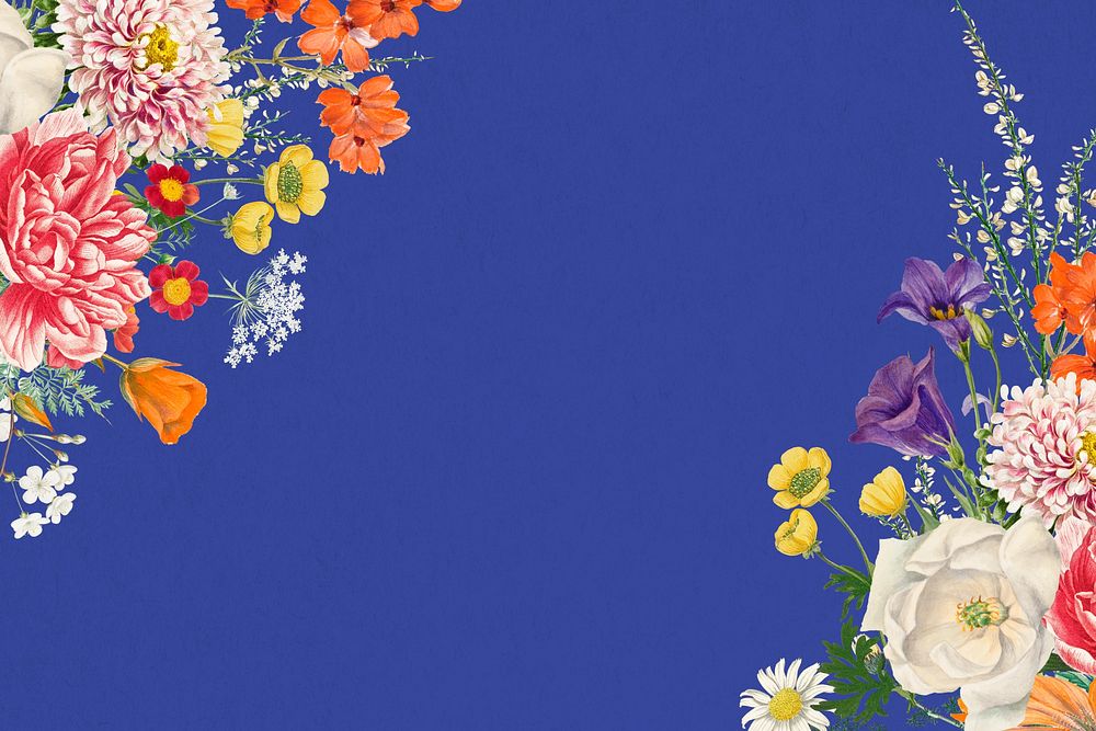 Wedding flowers border background, blue textured design