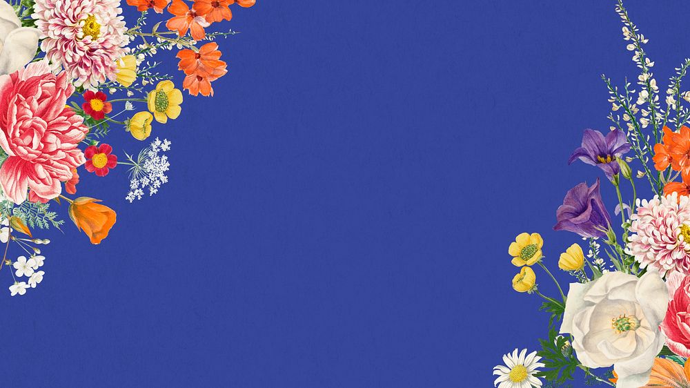 Wedding flowers border desktop wallpaper, blue textured background