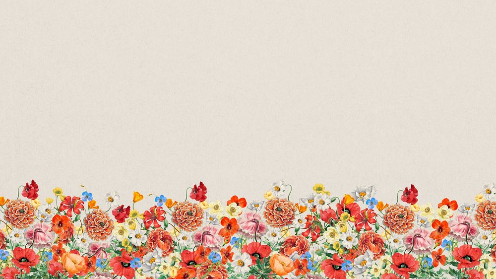 Summer flowers border desktop wallpaper, beige textured background
