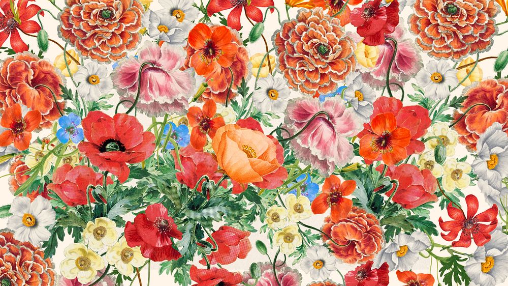 Orange flower pattern desktop wallpaper, Summer aesthetic background