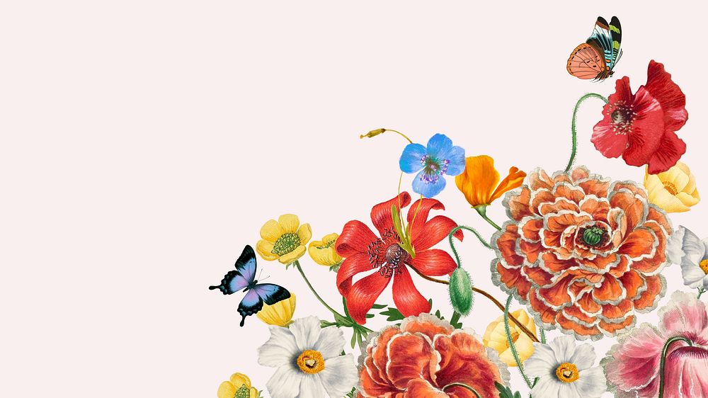 Colorful Summer flowers phone wallpaper, aesthetic botanical border background