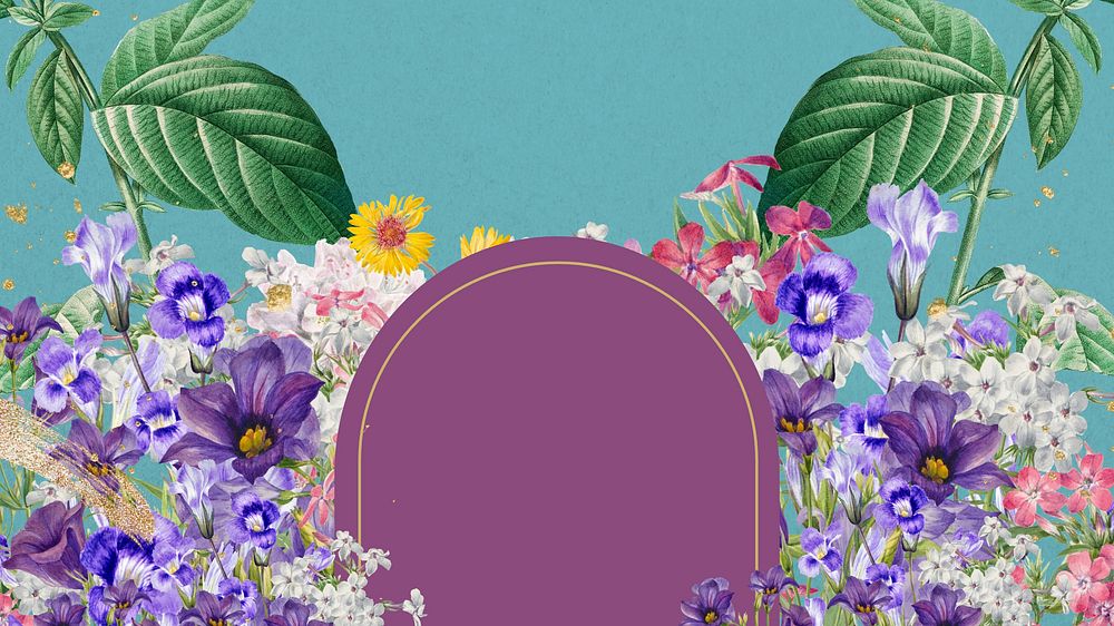 Purple flower frame desktop wallpaper, vintage botanical illustration
