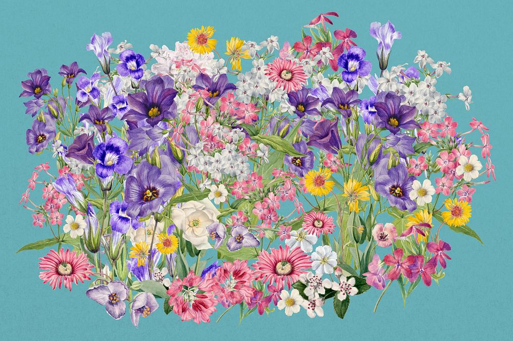Purple Spring flowers, aesthetic botanical collage art