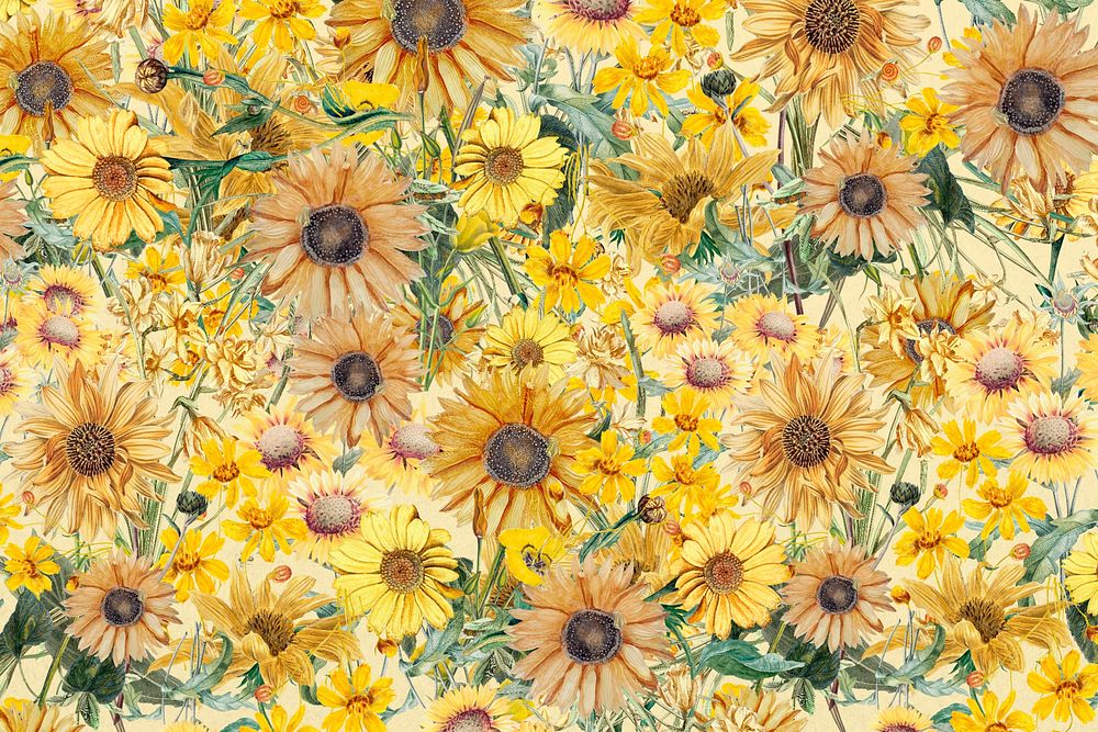 Yellow Spring flowers background, aesthetic botanical illustration