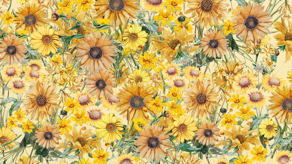 Yellow Spring flowers desktop wallpaper, aesthetic botanical background