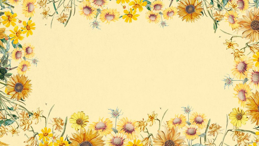 Spring sunflowers frame computer wallpaper, yellow background